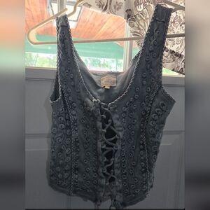 Elegant Lace-Up Tank Top in Charcoal